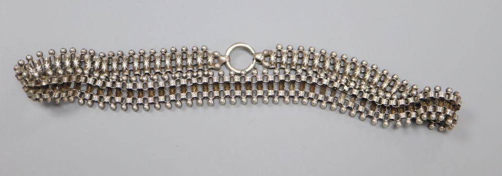 An early to mid 20th century white metal fancy fringe necklace, 40cm, 33.8 grams.